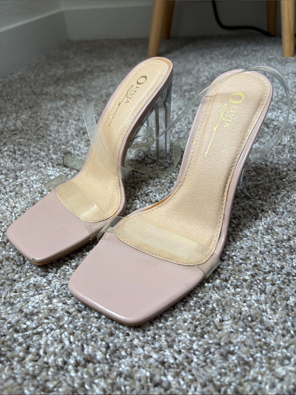 Nude Pink Clear Strap Heeled Sandals